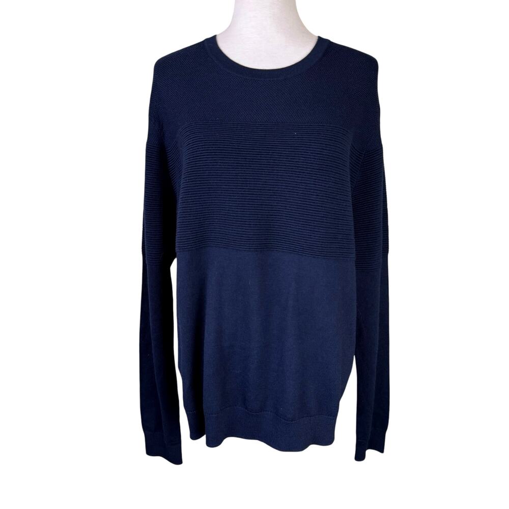 Saks Fifth Avenue Men's Unisex Navy Blue Wool Blend Ribbed Knit Sweater